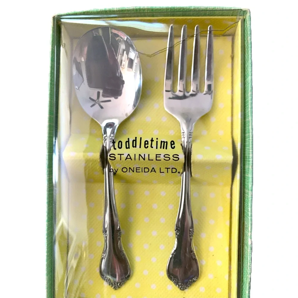 ONEIDA Chateau Child, Toddler Quality Stainless Steel Spoon Fork Set NOS MCM Vtg